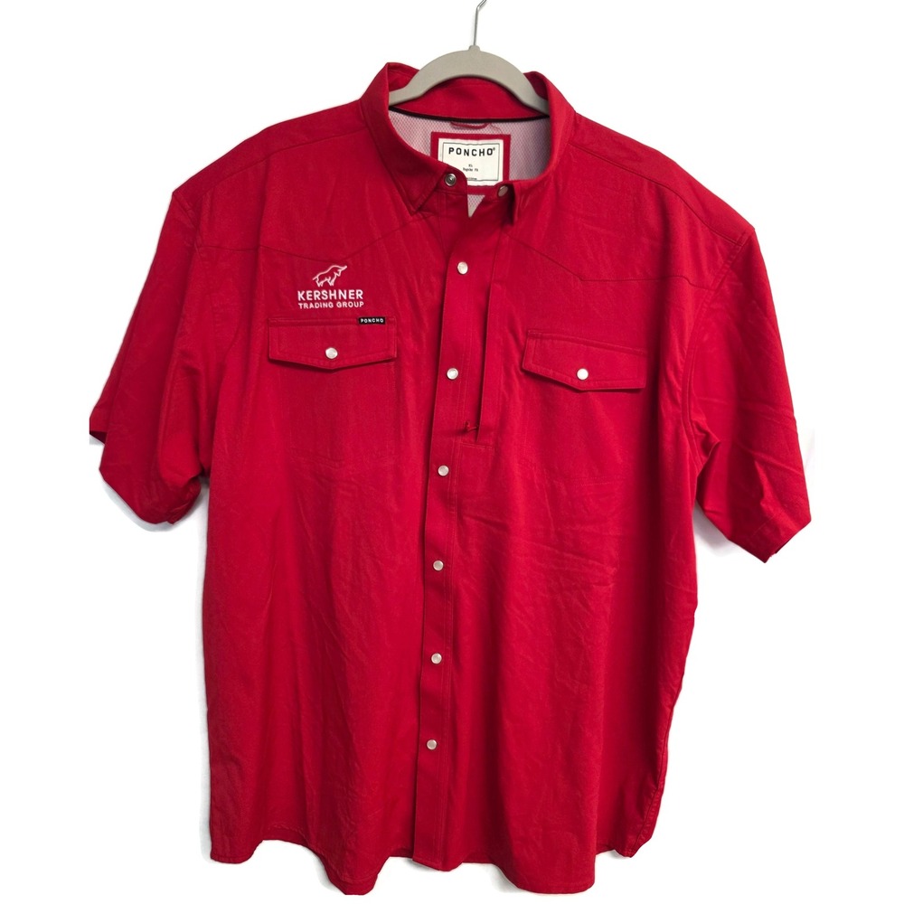Poncho Pearl Snap Performance Shirt Mens XL Red Regular Fit Western